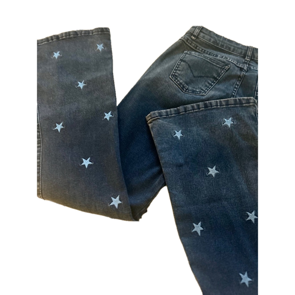 Sol Do Brazil Vintage Rare Bootleg Wide Flare Leg Jeans Embroidered Star